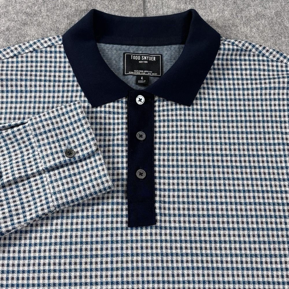 Todd Snyder Long Sleeve Sweater Polo Knit Shirt Men's Size L Micro Check Cotton